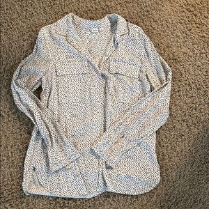 White and Black Polka Dot Button-Up Shirt